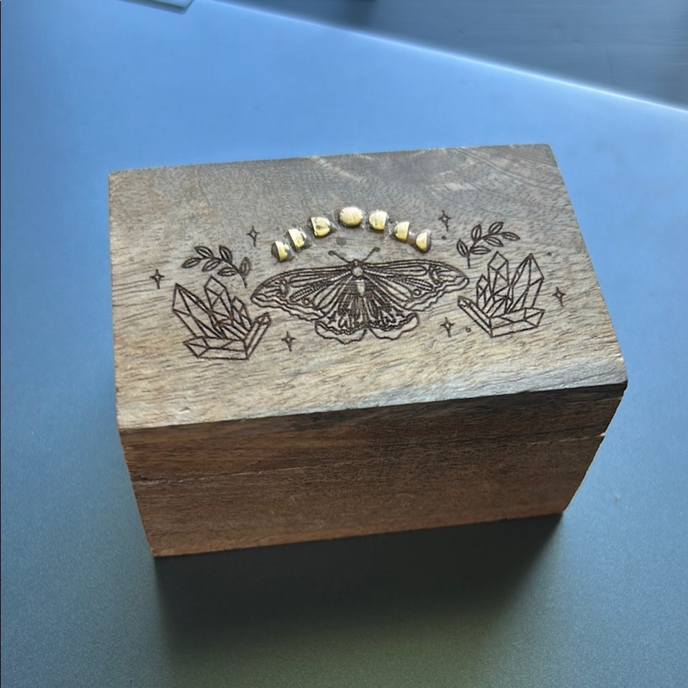 Wooden Box with Butterfly and Crystal Design